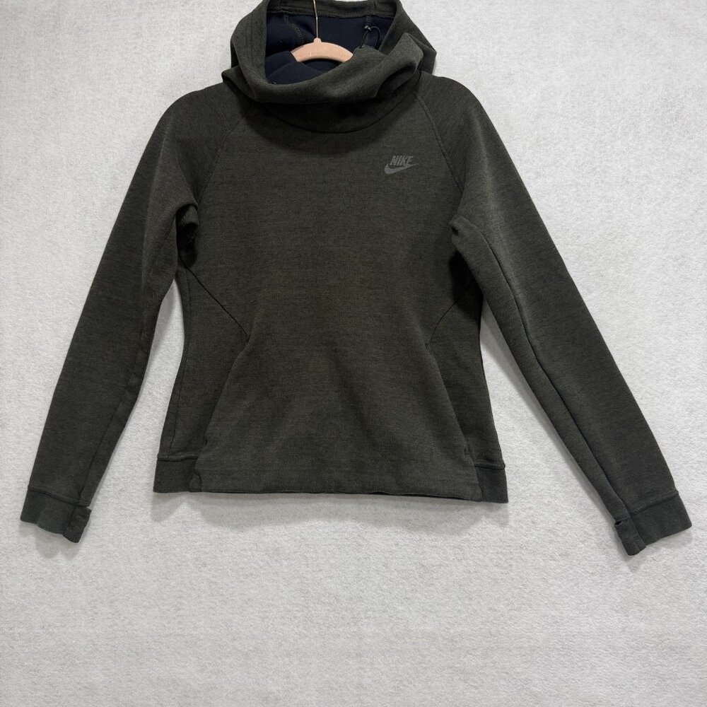 Nike Hoodie Womens Medium Green Funnel Neck Thumb Holes Fleece Running Pullover